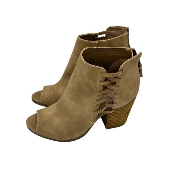 Francesca Faux Suede Dannah Open Toe 3 inch Heeled Bootie in Taupe Size 8M - Picture 3 of 9